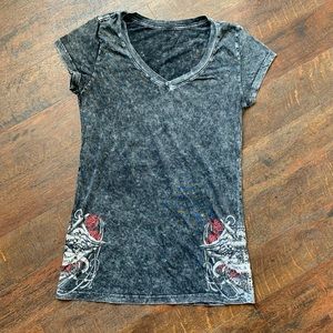 Love & Faith crystal embellished acid wash tee